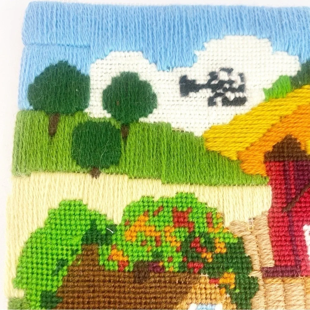 Vtg Retro Crewel Cross-stitch Embroidered Wall Art Farmhouse Ready To Frame 8x10